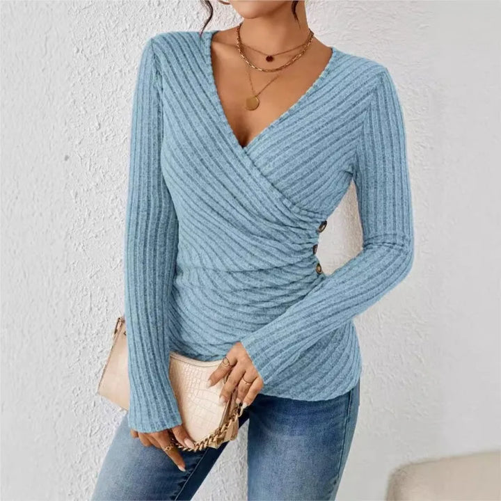 Figurformendes Langarmhemd mit elegantem V-Futter für Damen
