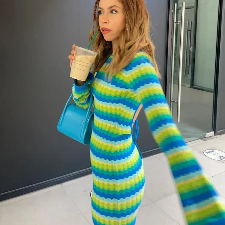 Maya | Strickkleid mit langen Ärmeln bunt