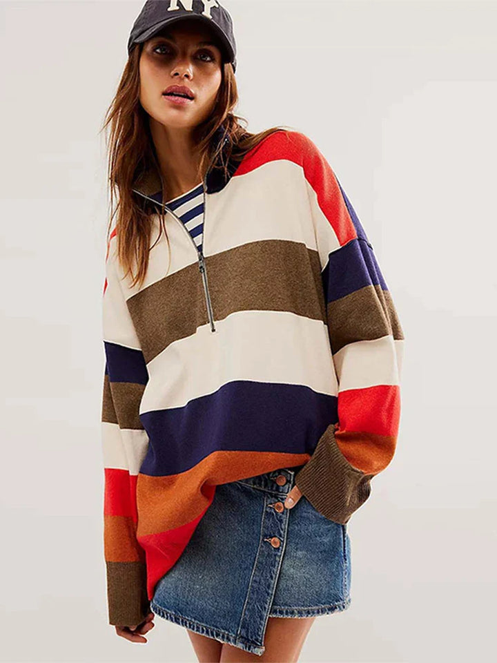 Aldina | Retro gestreifter Pullover mit weichem Kragenrand