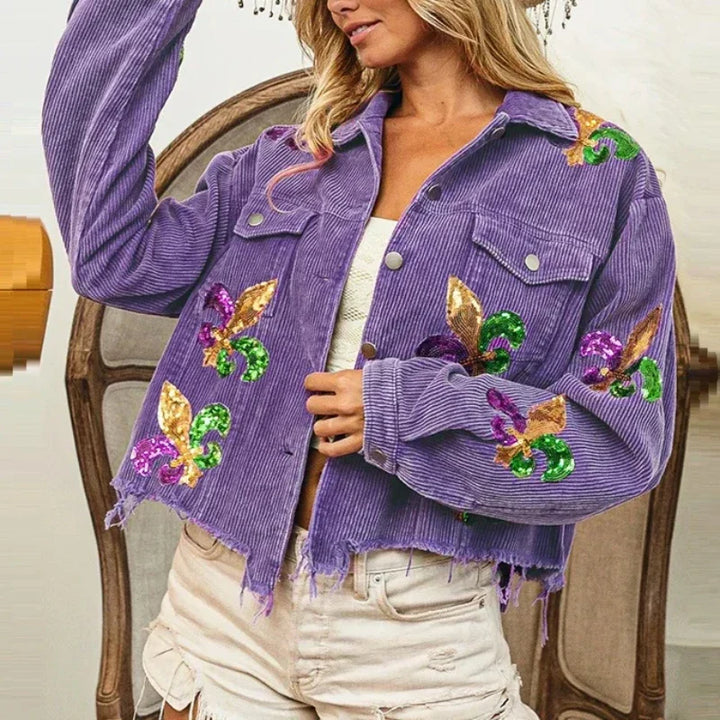 Royal Fleur | Modische abgeschnittene Cordjacke für Damen
