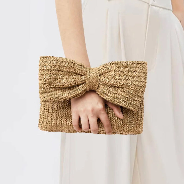 Bow Weave Handtasche mit Flechtoptik in Naturfarben