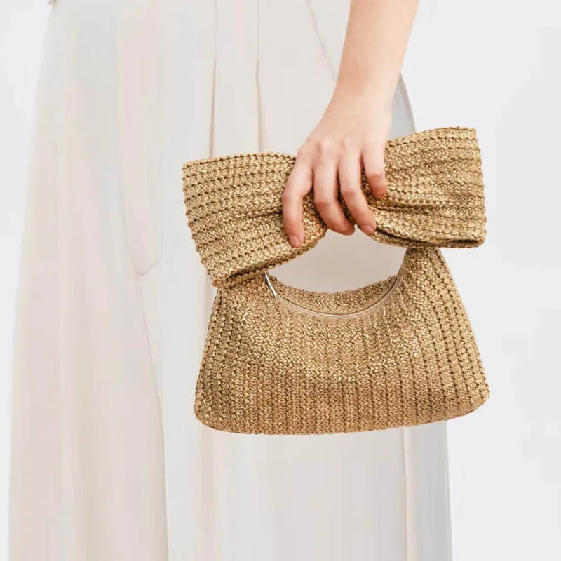 Bow Weave Handtasche mit Flechtoptik in Naturfarben