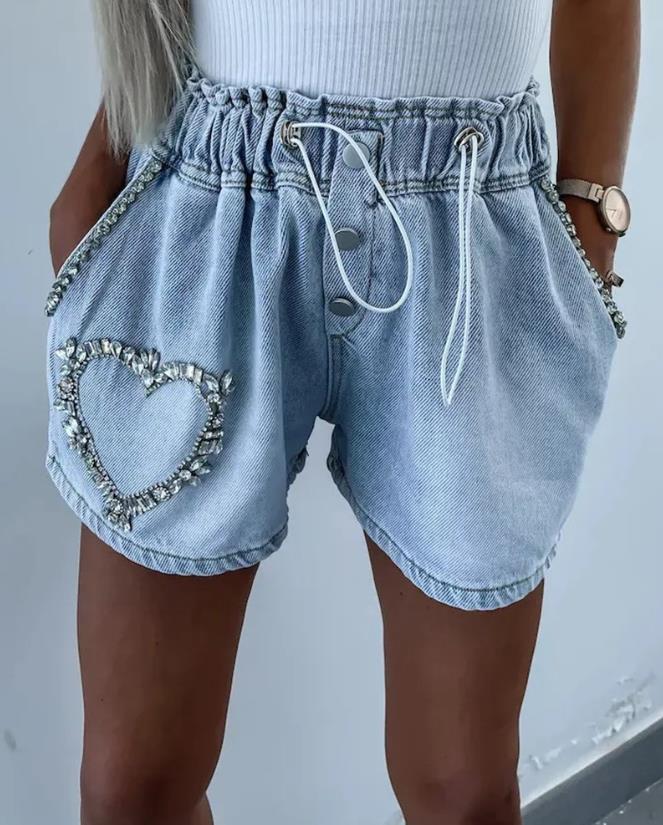 Strass Shorts | Herzmotiv für modischen Look