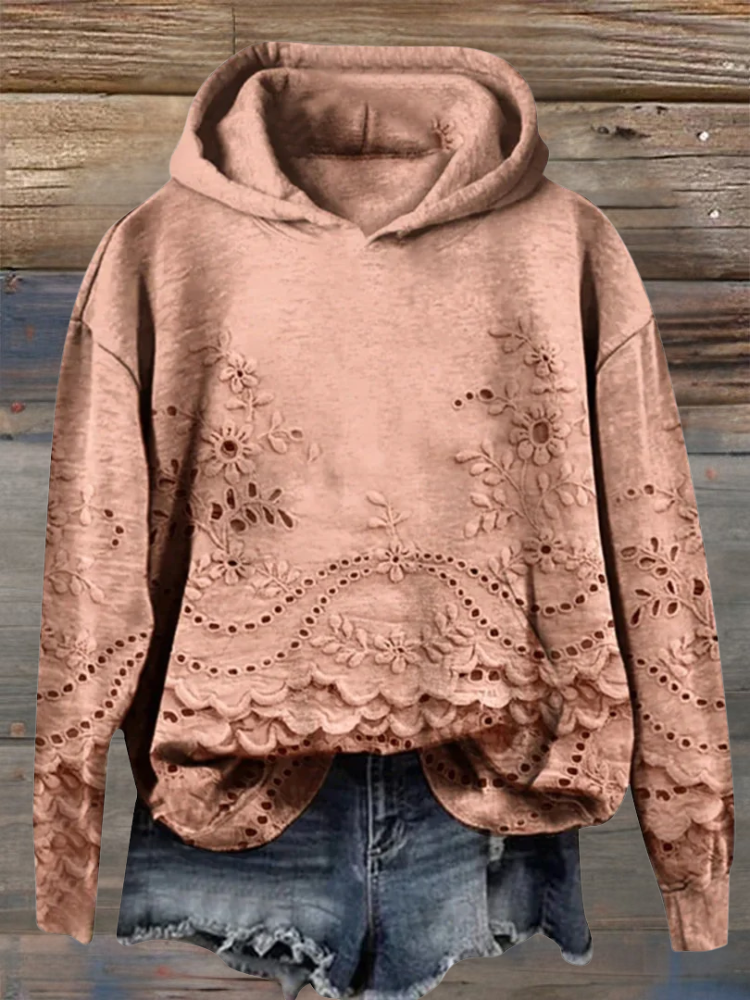 Clara | Bequemer Hoodie mit feiner Blumenstickerei