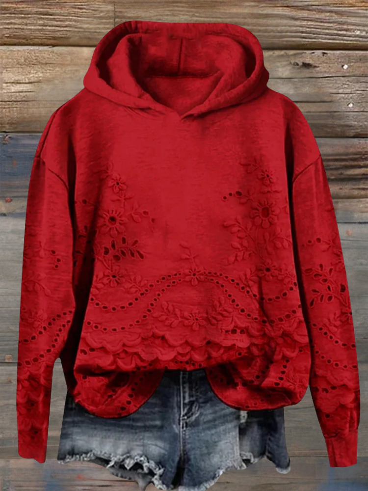 Clara | Bequemer Hoodie mit feiner Blumenstickerei