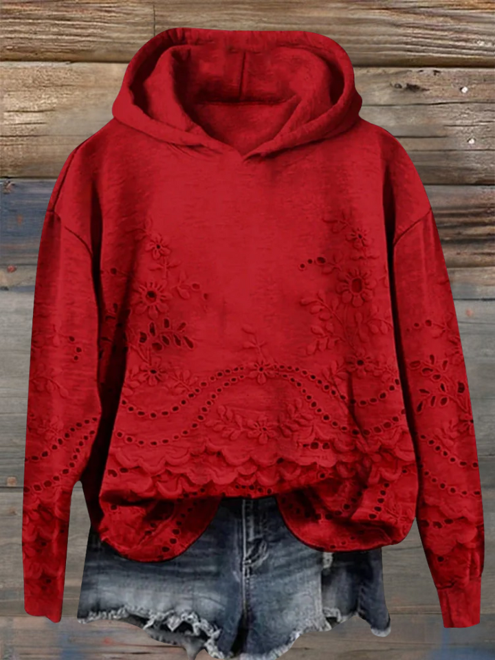 Clara | Bequemer Hoodie mit feiner Blumenstickerei