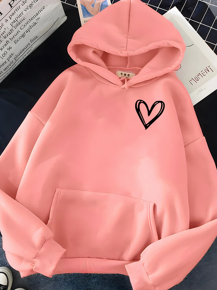 Helena | Damen Hoodie mit süßem Herzdruck & Kapuze