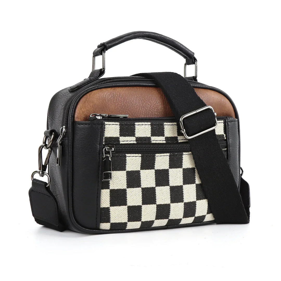 Nina | Stylishe Damen Schultertasche mit Schachbrettmuster