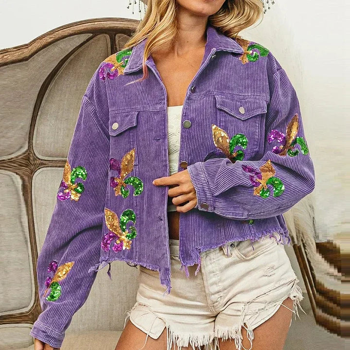 Royal Fleur | Modische abgeschnittene Cordjacke für Damen