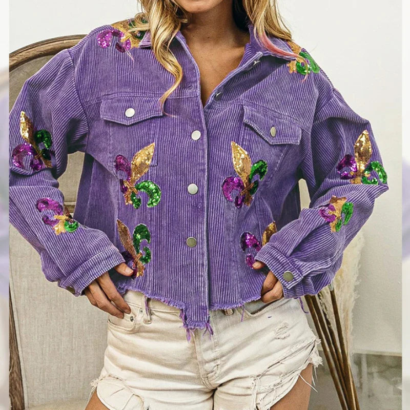 Royal Fleur | Modische abgeschnittene Cordjacke für Damen