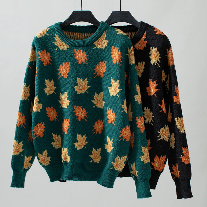 Herbstpullover | Kuschelig mit Laubmotiv – für gemütliche Stunden