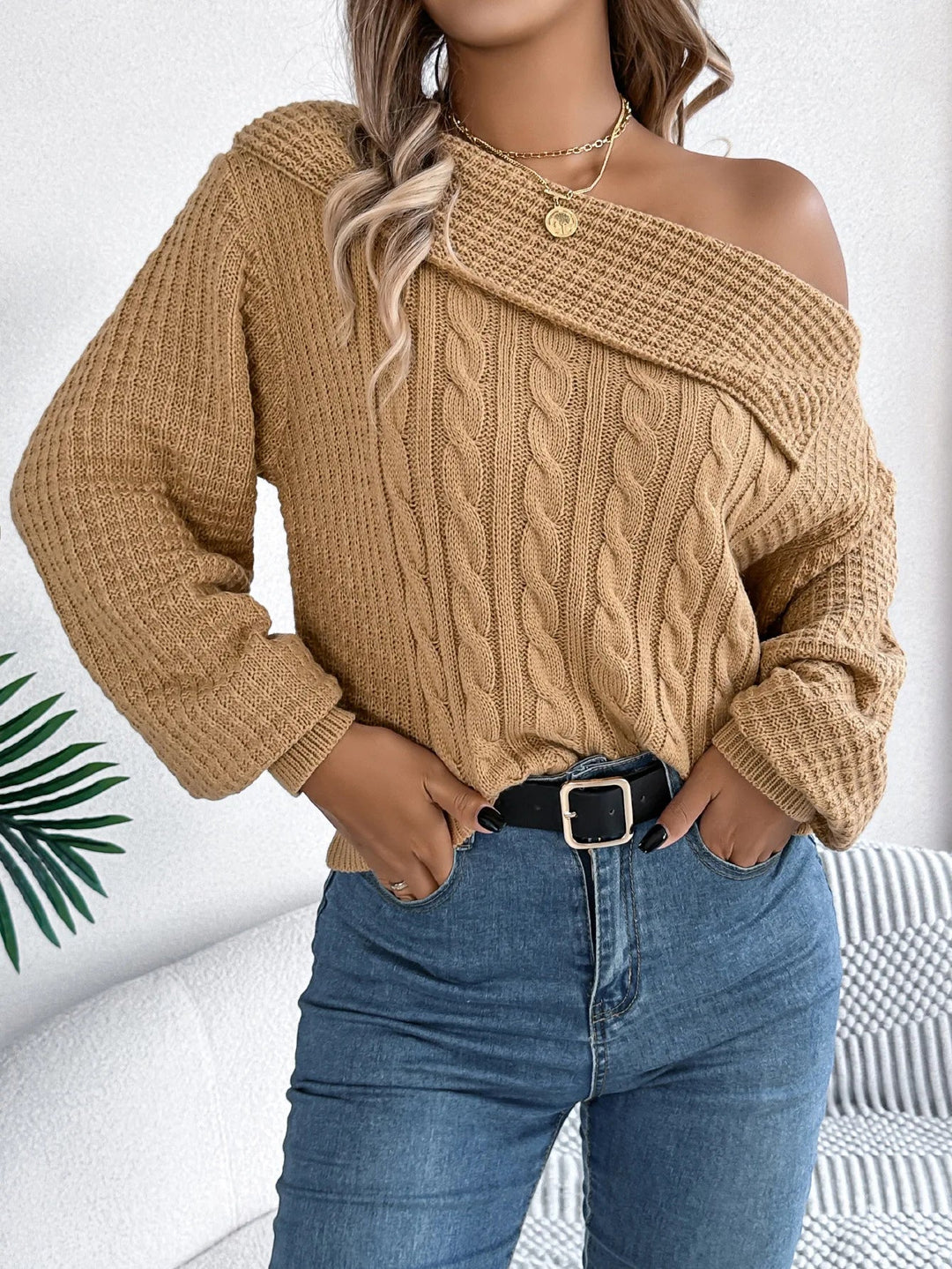 Maya | Schulterfreier Strickpullover im Modernen Stil