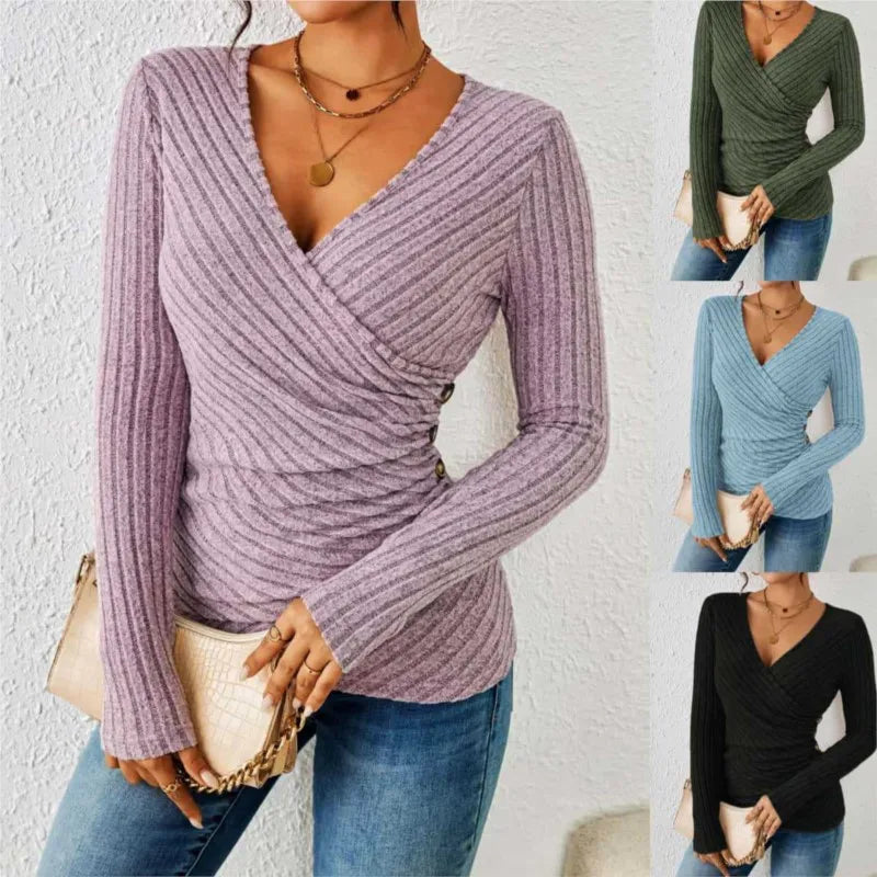 Figurformendes Langarmhemd mit elegantem V-Futter für Damen