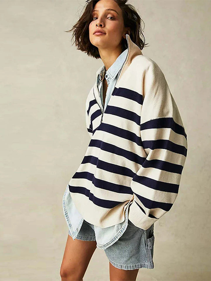 Aldina | Retro gestreifter Pullover mit weichem Kragenrand