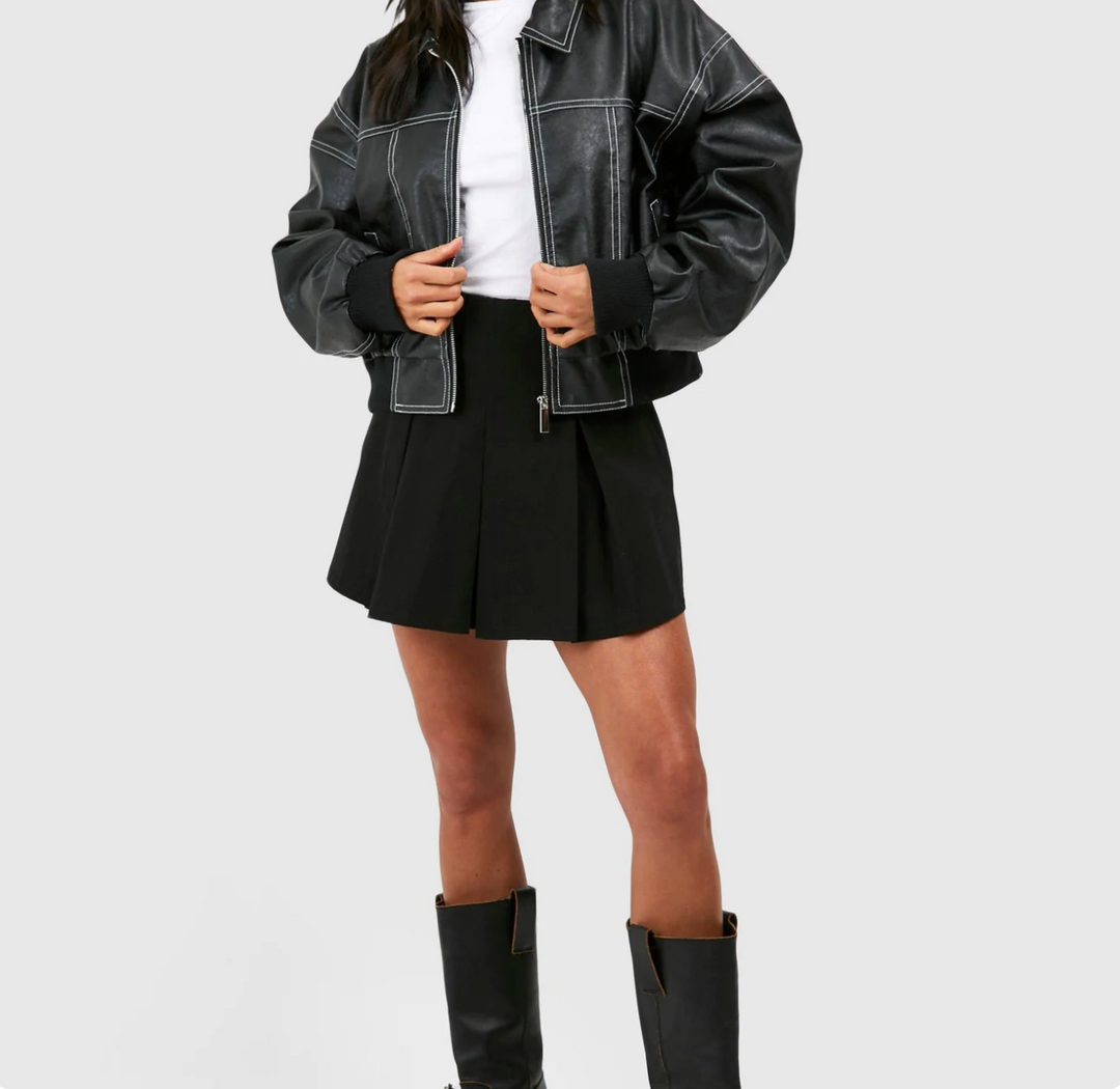 Faye | Lederjacke in Übergröße mit Reißverschluss