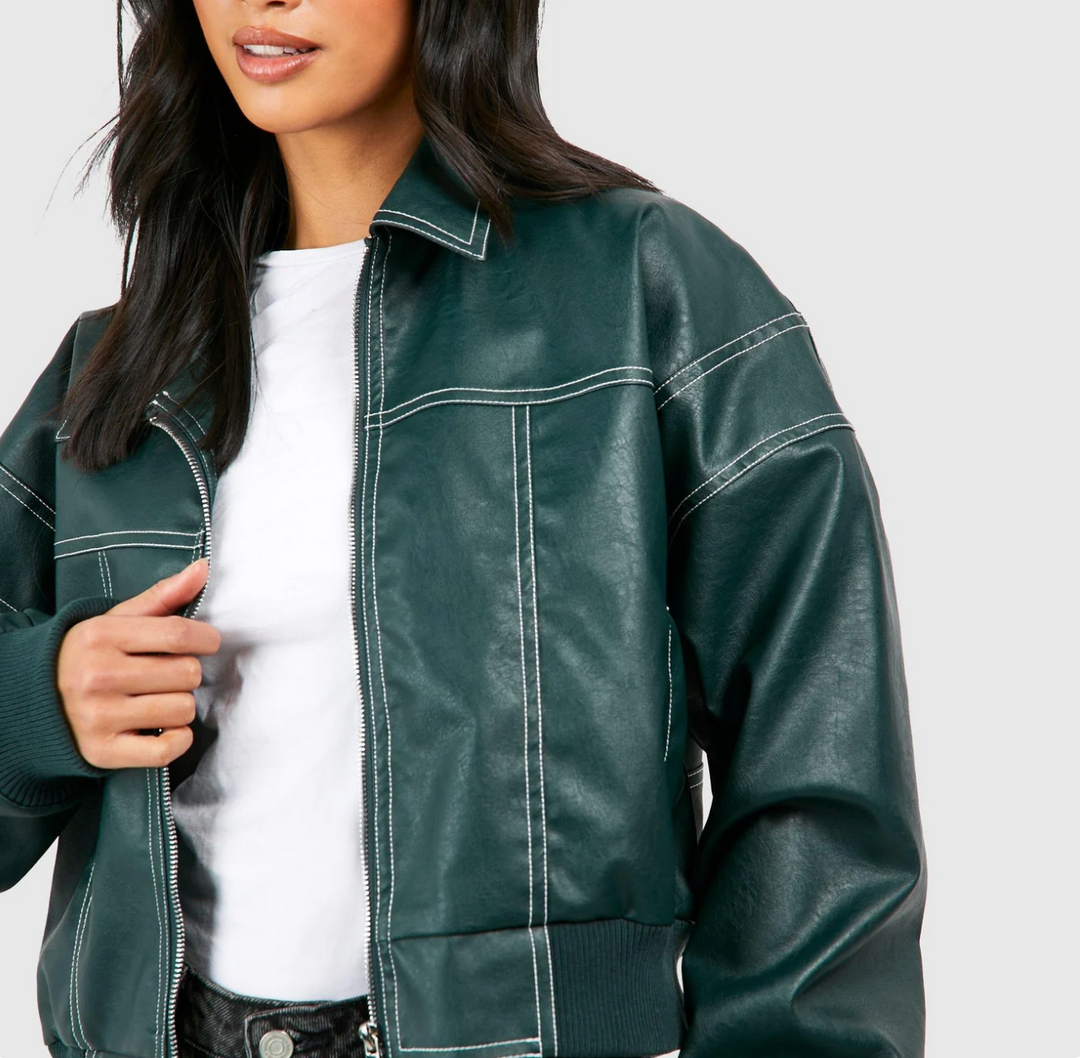 Faye | Lederjacke in Übergröße mit Reißverschluss