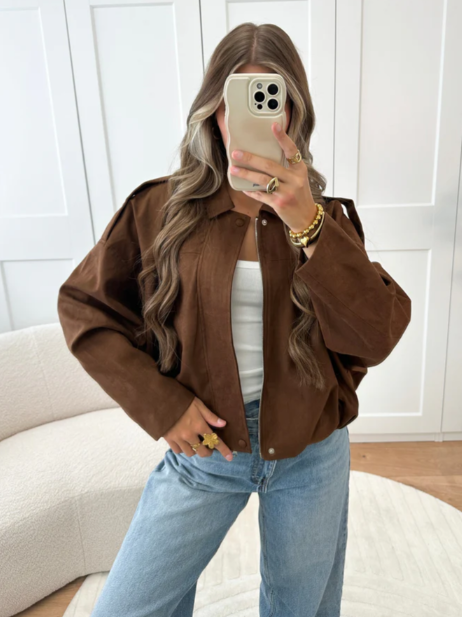 Melina | Schicke Wildlederjacke mit Knopfleiste