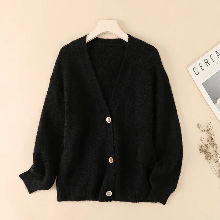 Luxuriöse Kaschmir-Woll-Strickjacke mit Taschen