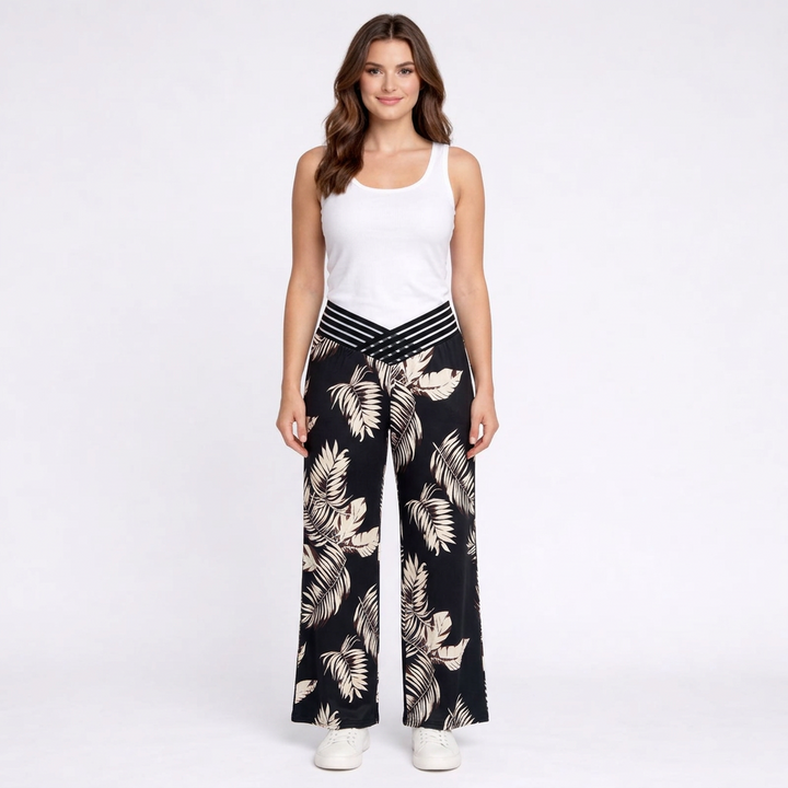 Schwarze Palmen | Print Hose - Vanessa