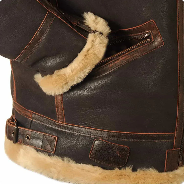 Carl Lederjacke mit Vintage-Look und Reißverschluss