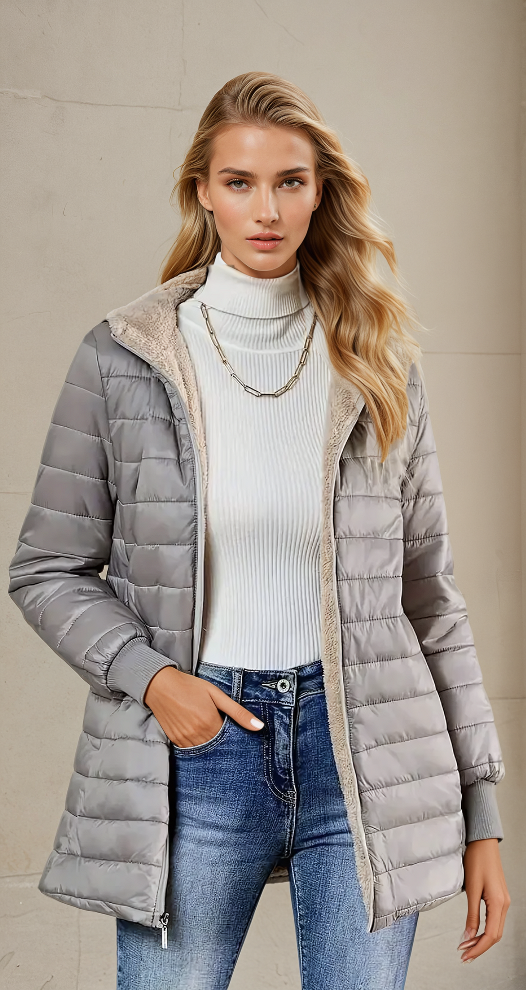 Zara | Lange gesteppte Damenjacke für Herbst/Winter