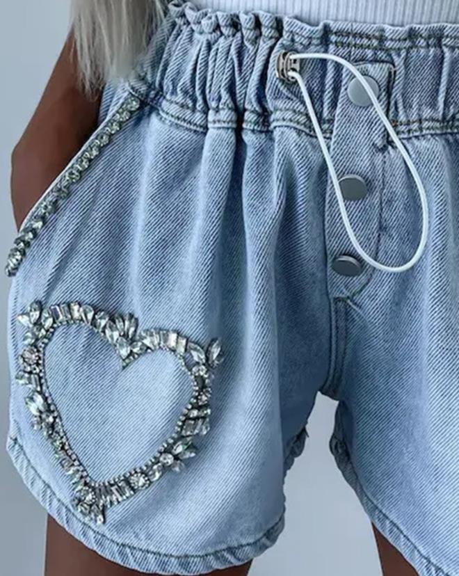 Strass Shorts | Herzmotiv für modischen Look