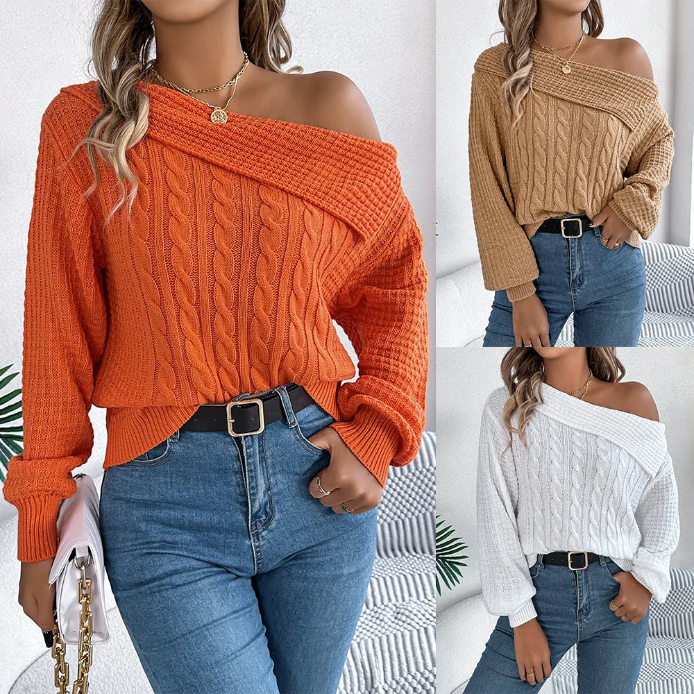 Maya | Schulterfreier Strickpullover im Modernen Stil