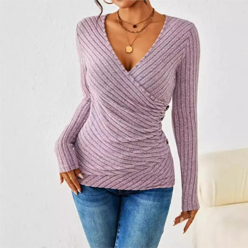 Figurformendes Langarmhemd mit elegantem V-Futter für Damen