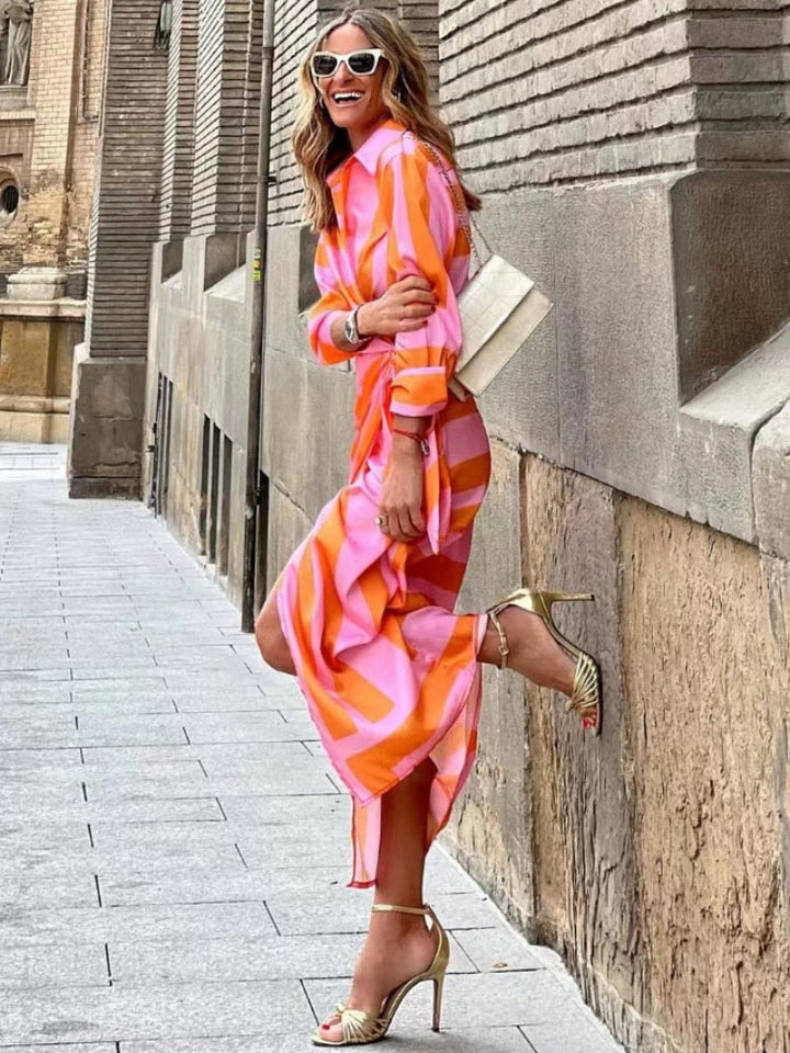 Sommerkleid mit schickem Kragen, Gürtel und elegantem Design