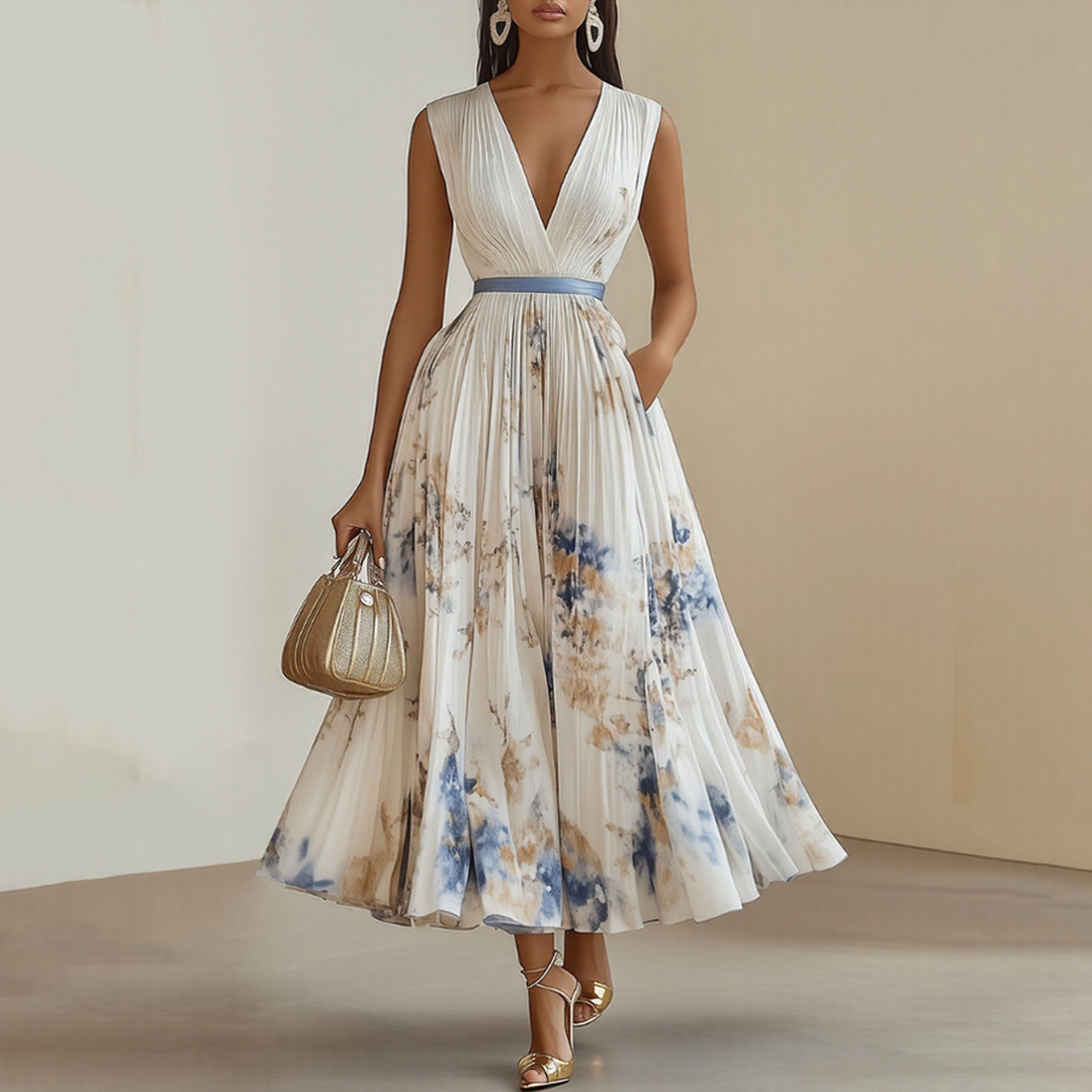 Mia | Damen Maxikleid elegant plissiert und chic