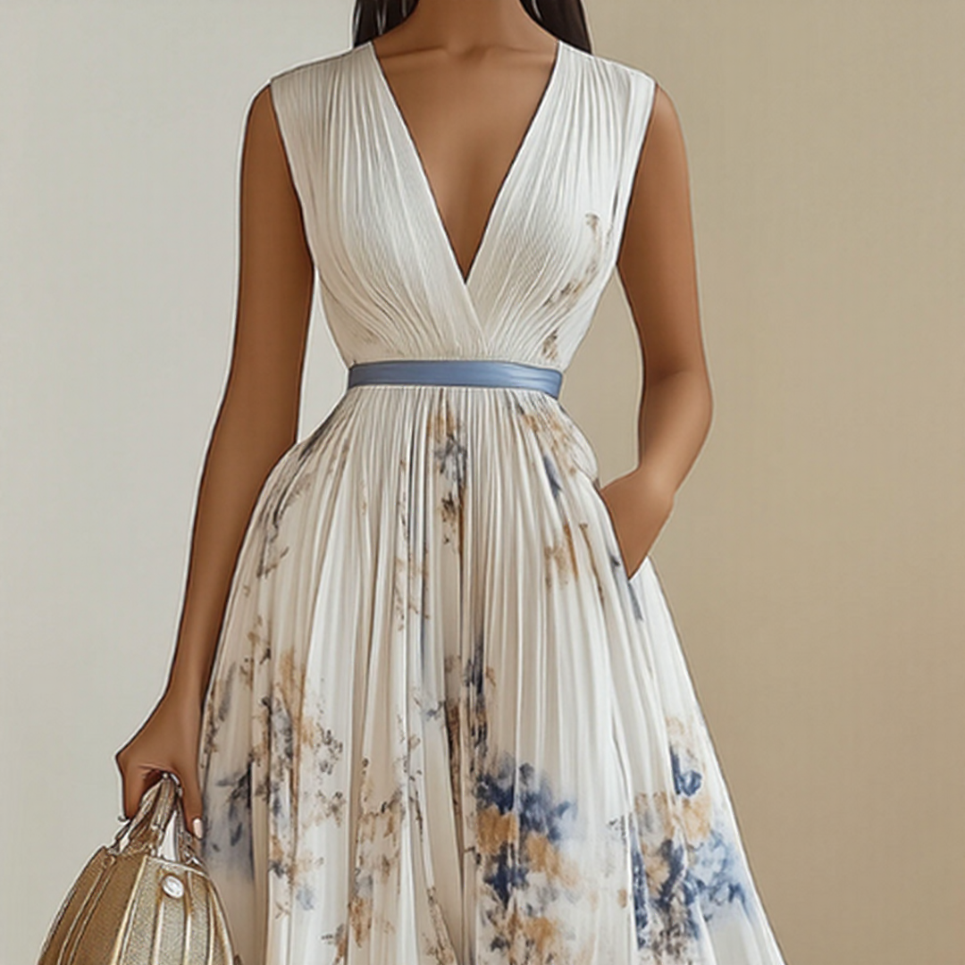 Mia | Damen Maxikleid elegant plissiert und chic