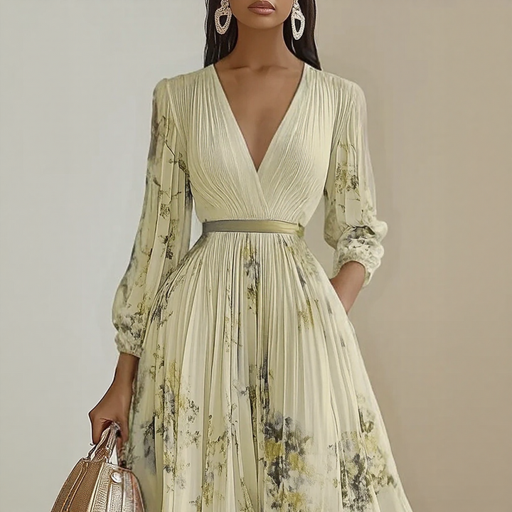 Mia | Damen Maxikleid elegant plissiert und chic
