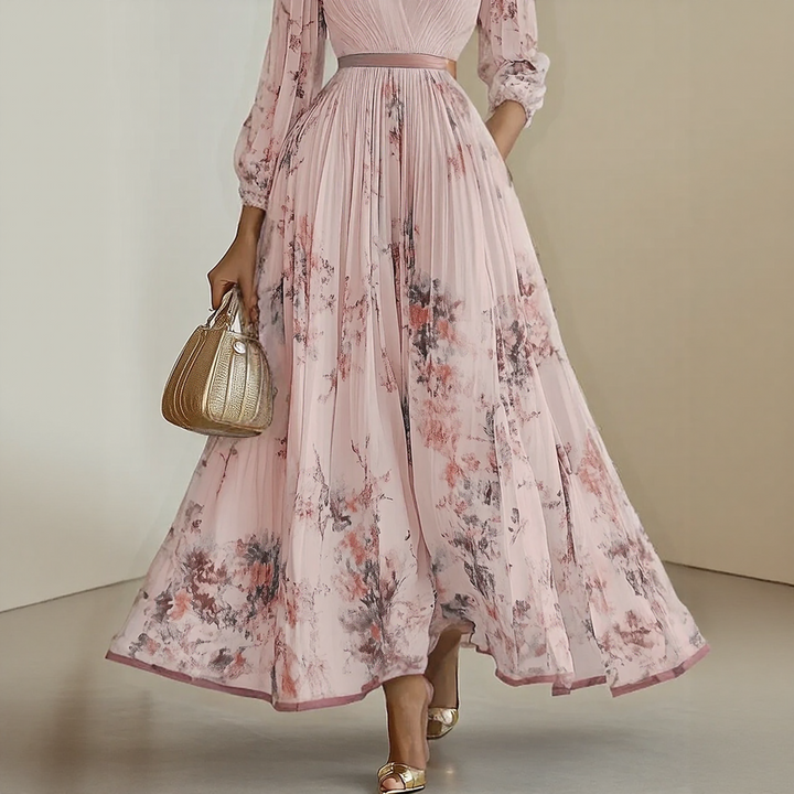 Mia | Damen Maxikleid elegant plissiert und chic