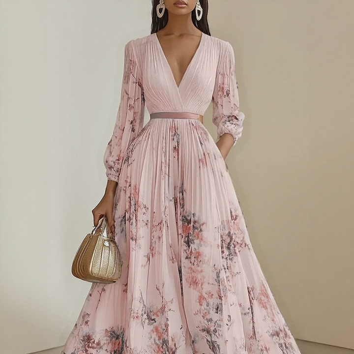 Mia | Damen Maxikleid elegant plissiert und chic