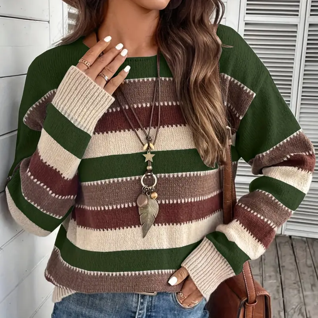 Julia | Warmer Strickpullover mit gestreiftem Herbststil