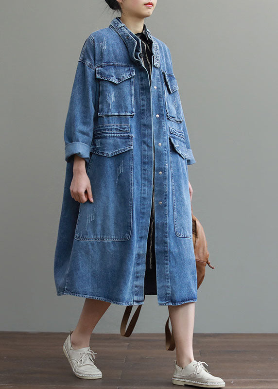 Denim-Mantel mit Taschen und Knöpfen im Vintage-Herbststil