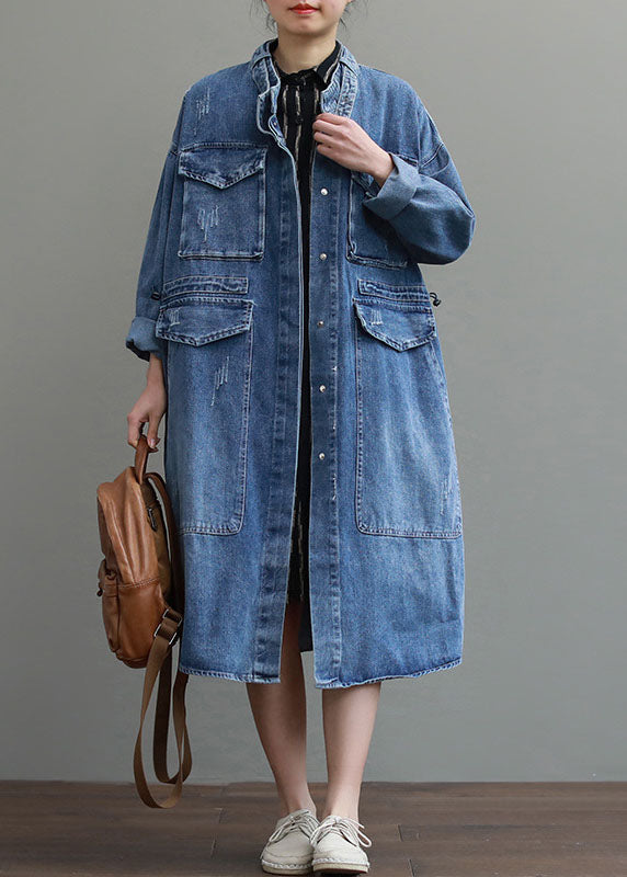 Denim-Mantel mit Taschen und Knöpfen im Vintage-Herbststil