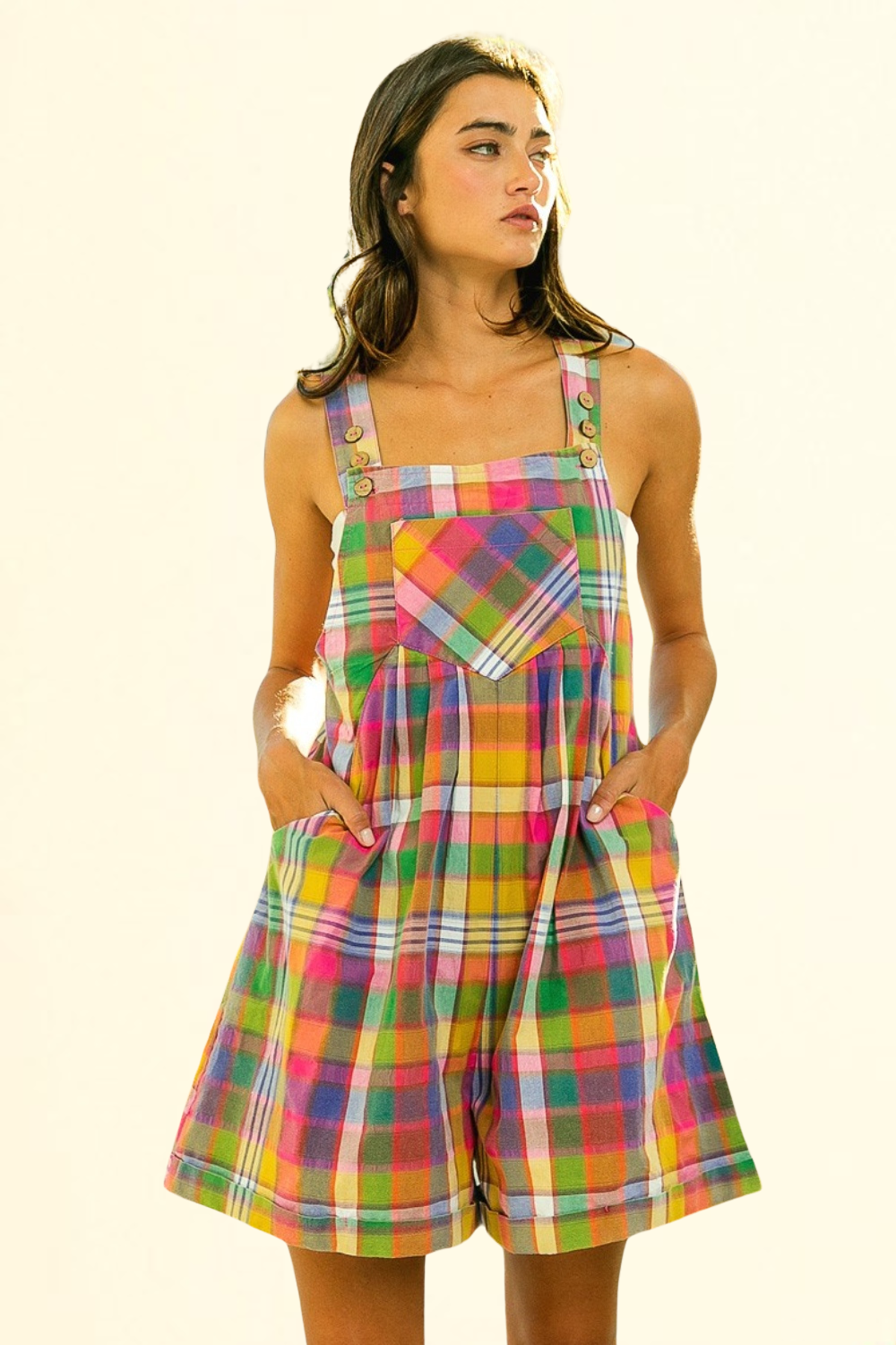 Karierter Overall mit weitem Bein und Stil