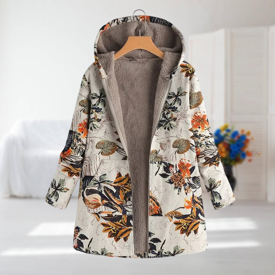 Herbstjacke mit floralem Muster und Knopfleiste