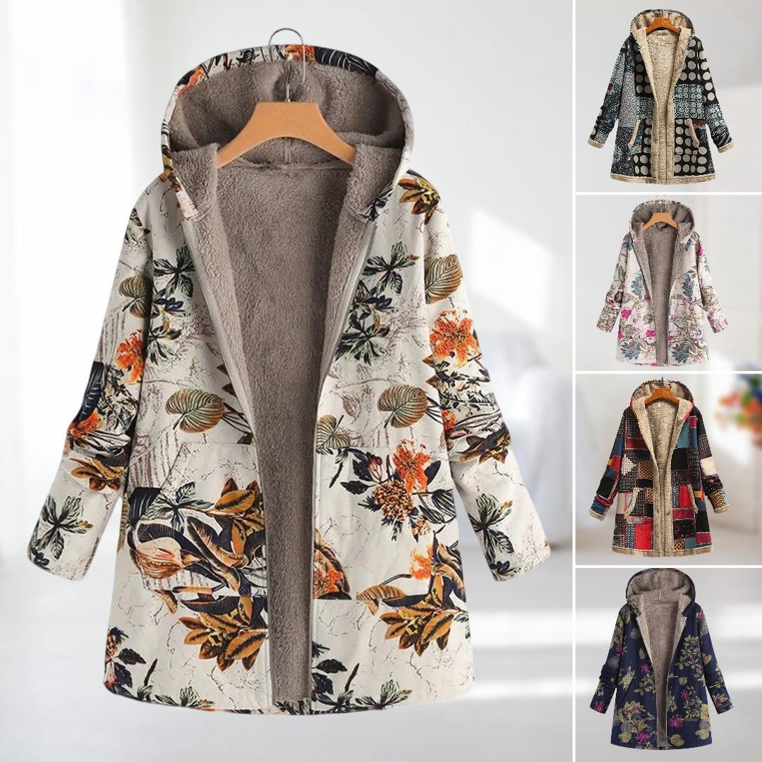 Herbstjacke mit floralem Muster und Knopfleiste