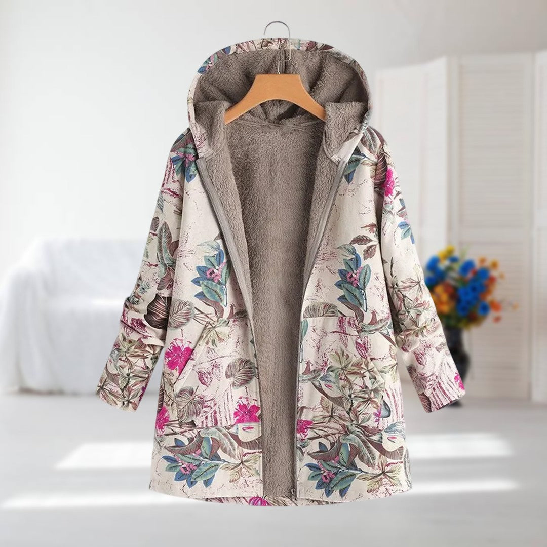 Herbstjacke mit floralem Muster und Knopfleiste