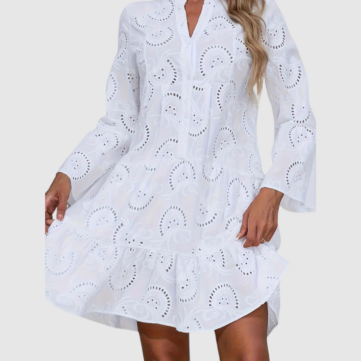 Baumwollkleid | V-Ausschnitt & Knöpfe für Frühling