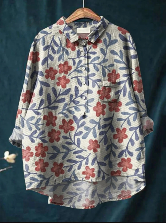 Mary | Bluse aus Baumwolle und Leinen mit Blumendruck