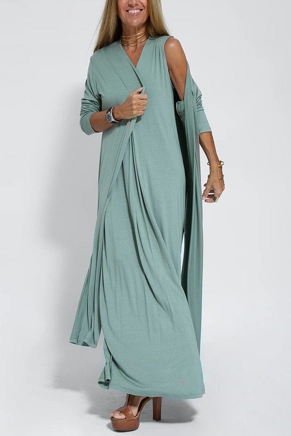 Beatrice | Elegantes langes Kleid und Strickjacke im Set