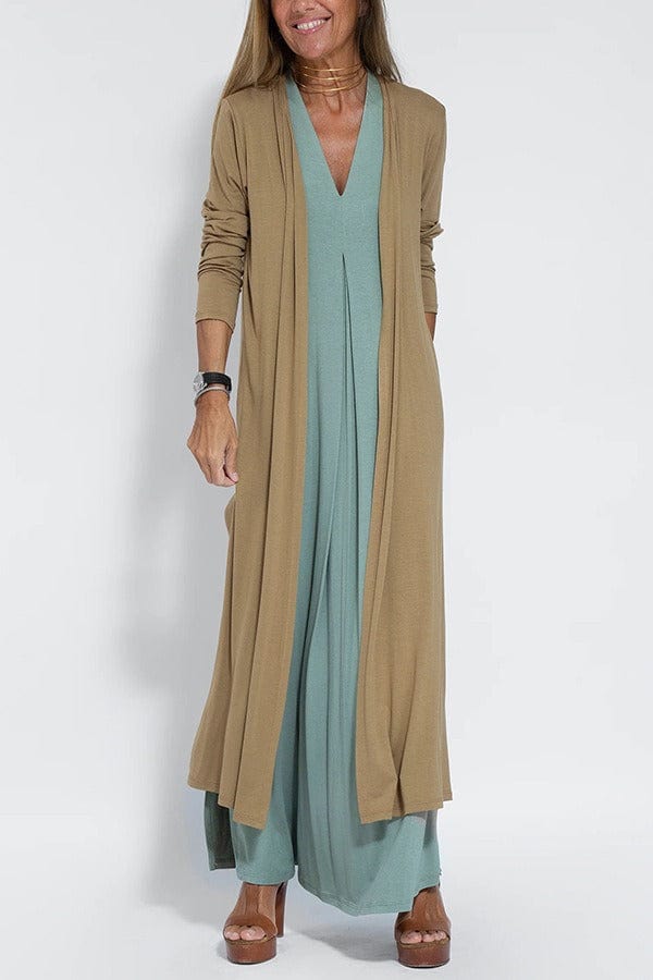 Beatrice | Elegantes langes Kleid und Strickjacke im Set