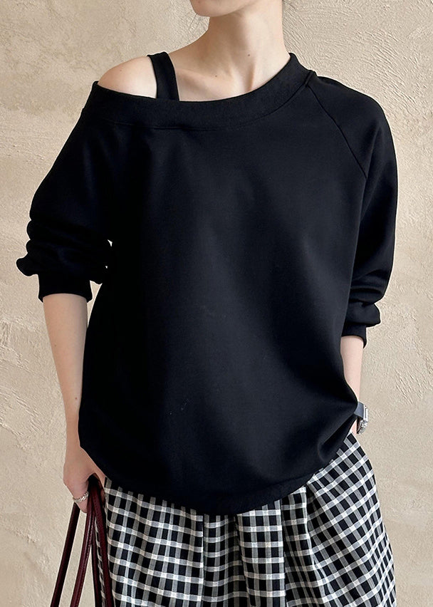 Herbstshirt | Schwarzes Baumwolltop mit Cut-Out