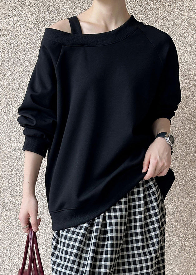 Herbstshirt | Schwarzes Baumwolltop mit Cut-Out