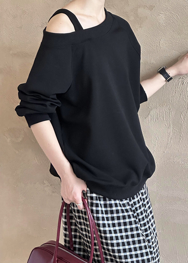 Herbstshirt | Schwarzes Baumwolltop mit Cut-Out