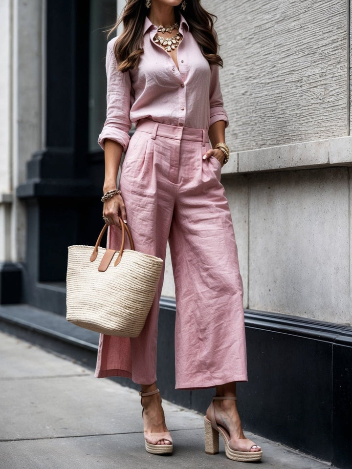 Helena | Rosa Caprihose mit weitem Shirt-Set im modernen Stil