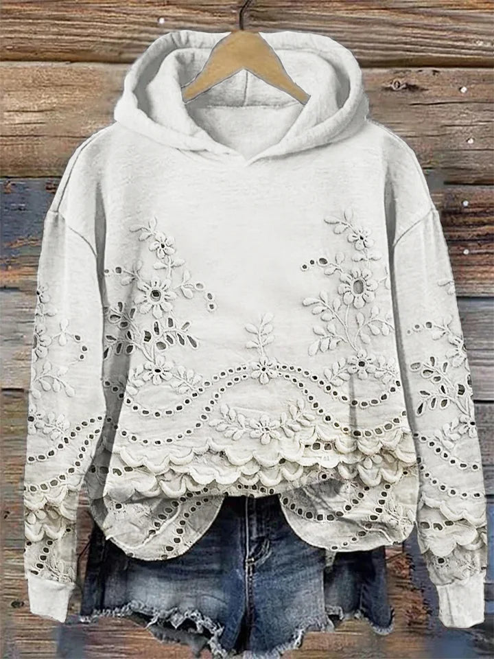 Clara | Bequemer Hoodie mit feiner Blumenstickerei